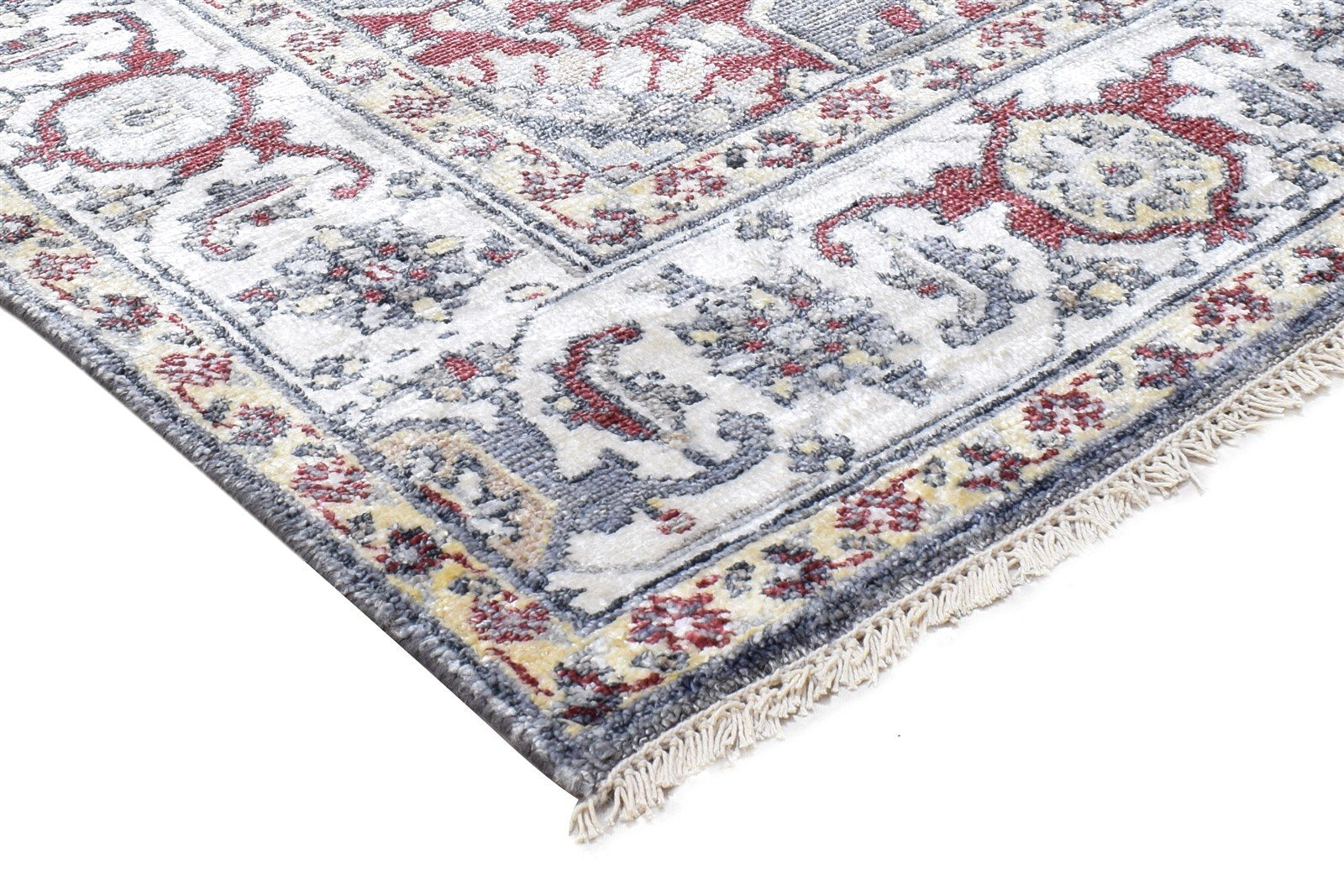 Hand Knotted Beige Wool / Silk Rug 6X9 Persian Heriz-Indian Oriental Room Size 7864999510165