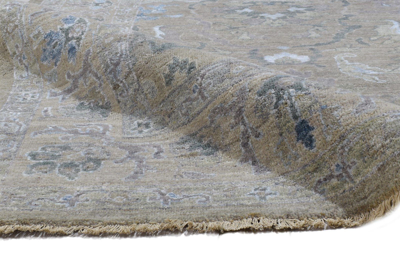 Hand Knotted Beige Wool / Silk Rug 8X10 Persian Oushak Oriental Large Carpet 7864328683669