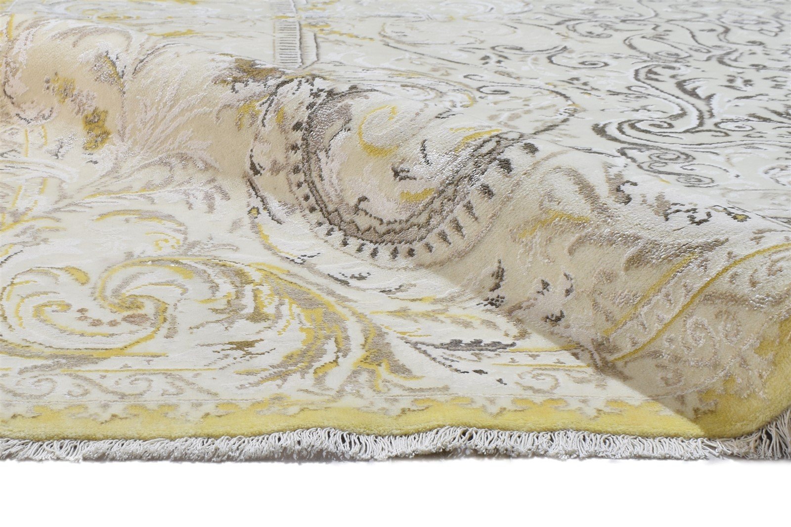 Hand Knotted Beige Wool / Silk Rug 8X13 Persian Aubusson Oriental Large Carpet 7864325898389