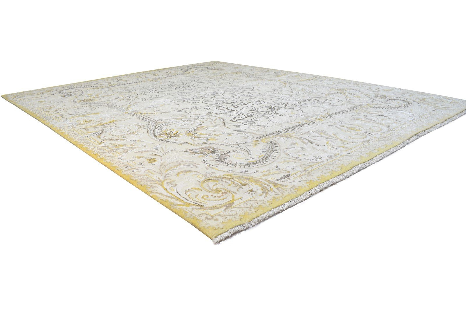 Hand Knotted Beige Wool / Silk Rug 8X13 Persian Aubusson Oriental Large Carpet 7864325898389