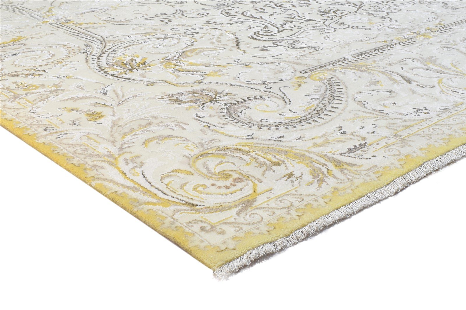 Hand Knotted Beige Wool / Silk Rug 8X13 Persian Aubusson Oriental Large Carpet 7864325898389