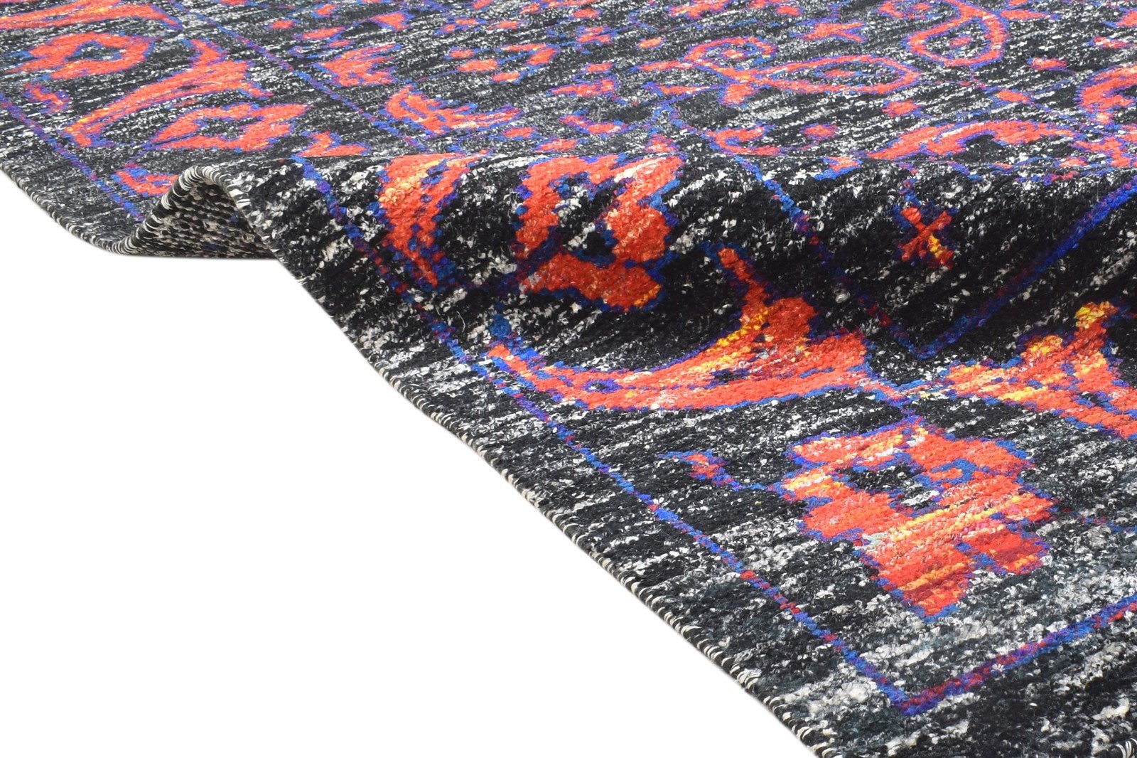 Anne Hand Knotted Black Silk Rug 5' X 8' Modern Bohemian Oriental 7864098357397