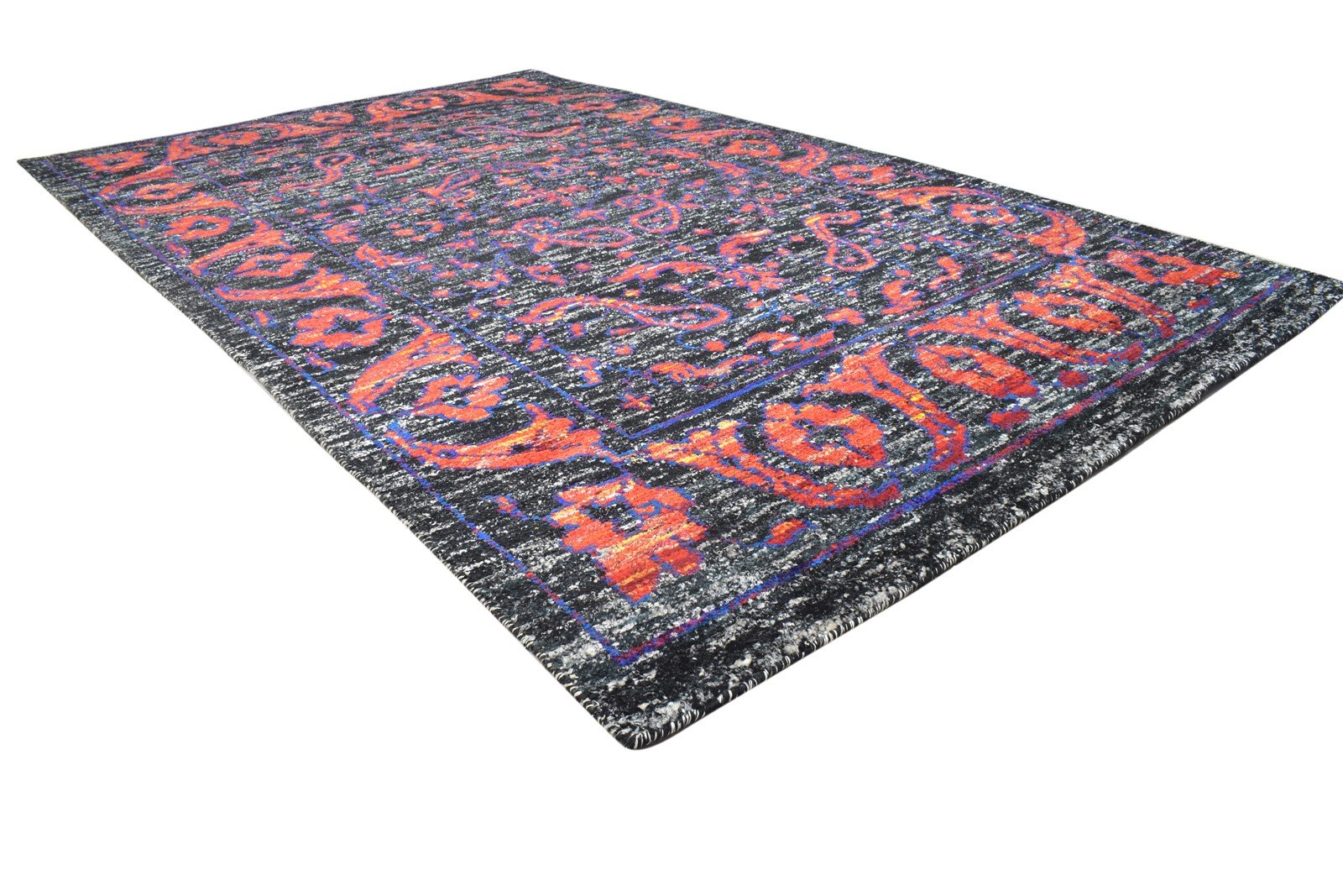Anne Hand Knotted Black Silk Rug 5' X 8' Modern Bohemian Oriental 7864098357397