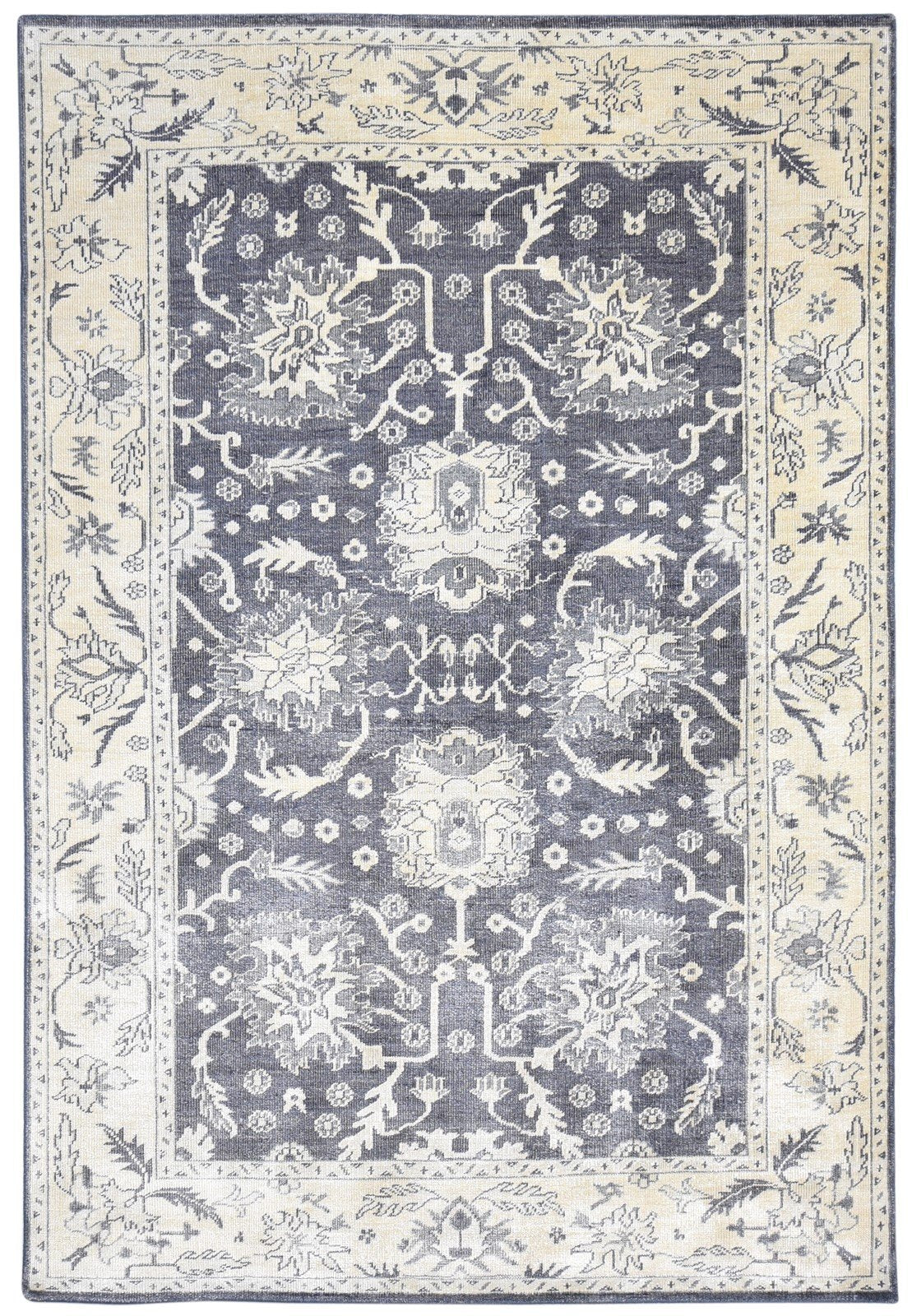 Hand Knotted Black Silk Rug 5' X 8' Persian Oushak Oriental Room Size Carpet 7864802869397
