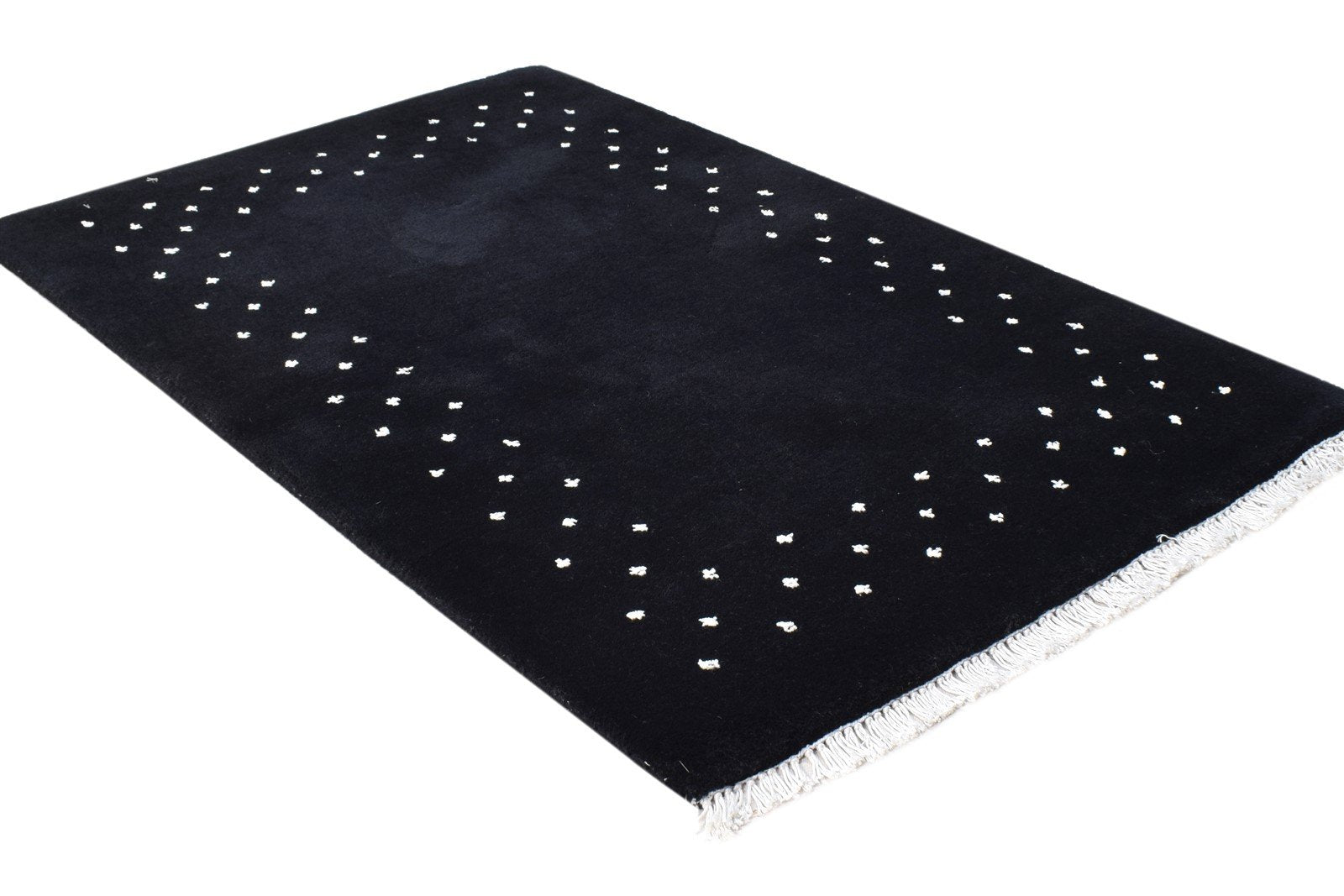Hand Knotted Black Wool Rug 2' X 3' Modern Scandinavian Bordered Small Carpet 7865063047317