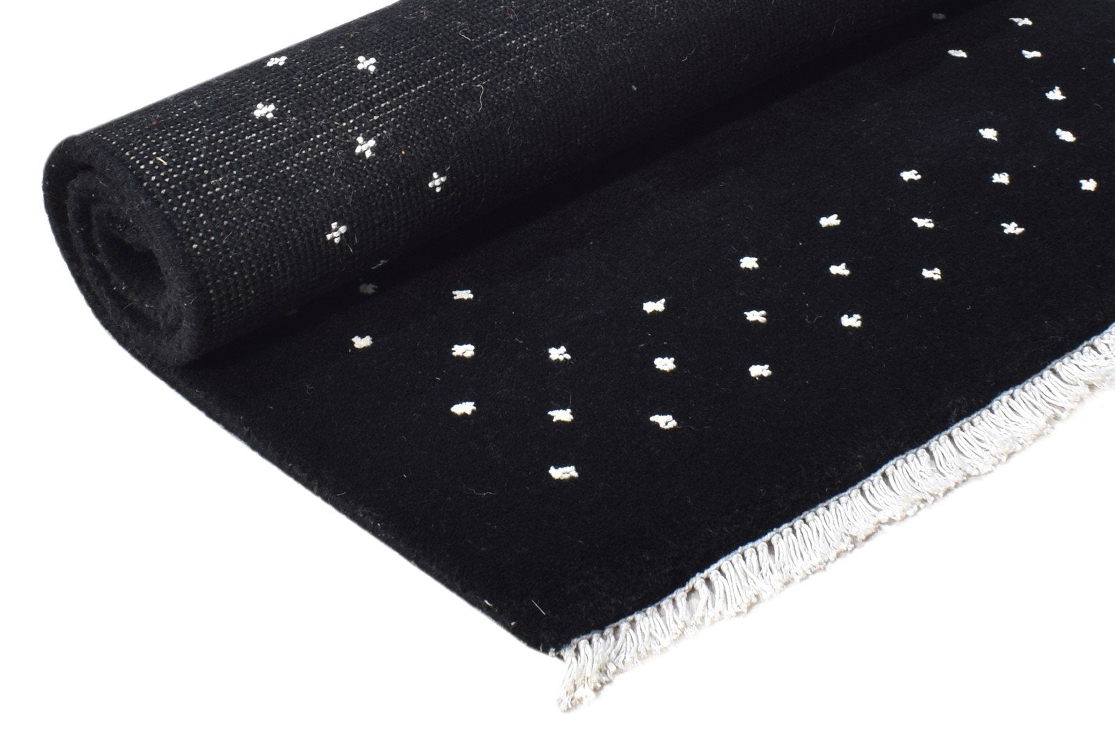 Hand Knotted Black Wool Rug 2' X 3' Modern Scandinavian Bordered Small Carpet 7865063047317