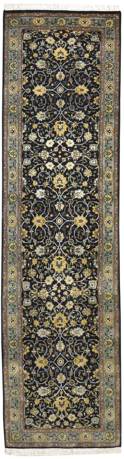 Hand Knotted Black Wool Rug 3' X 10' Persian Kashan Oriental Small Runner 7864680513685