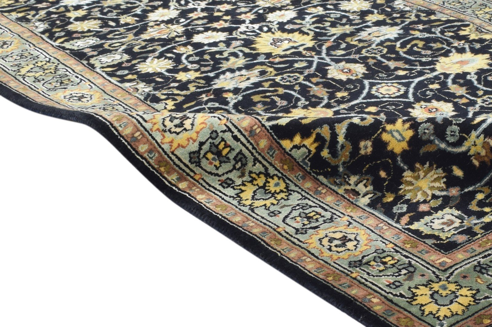 Hand Knotted Black Wool Rug 3' X 10' Persian Kashan Oriental Small Runner 7864680513685