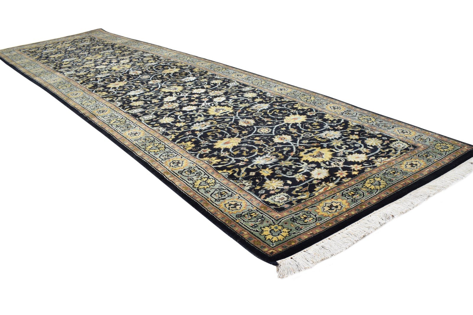 Hand Knotted Black Wool Rug 3' X 10' Persian Kashan Oriental Small Runner 7864680513685