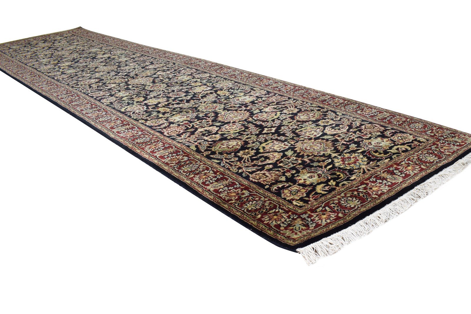 Nicolina Hand Knotted Black Wool Rug 3' X 11' Persian Kashan Oriental Runner 7864639324309