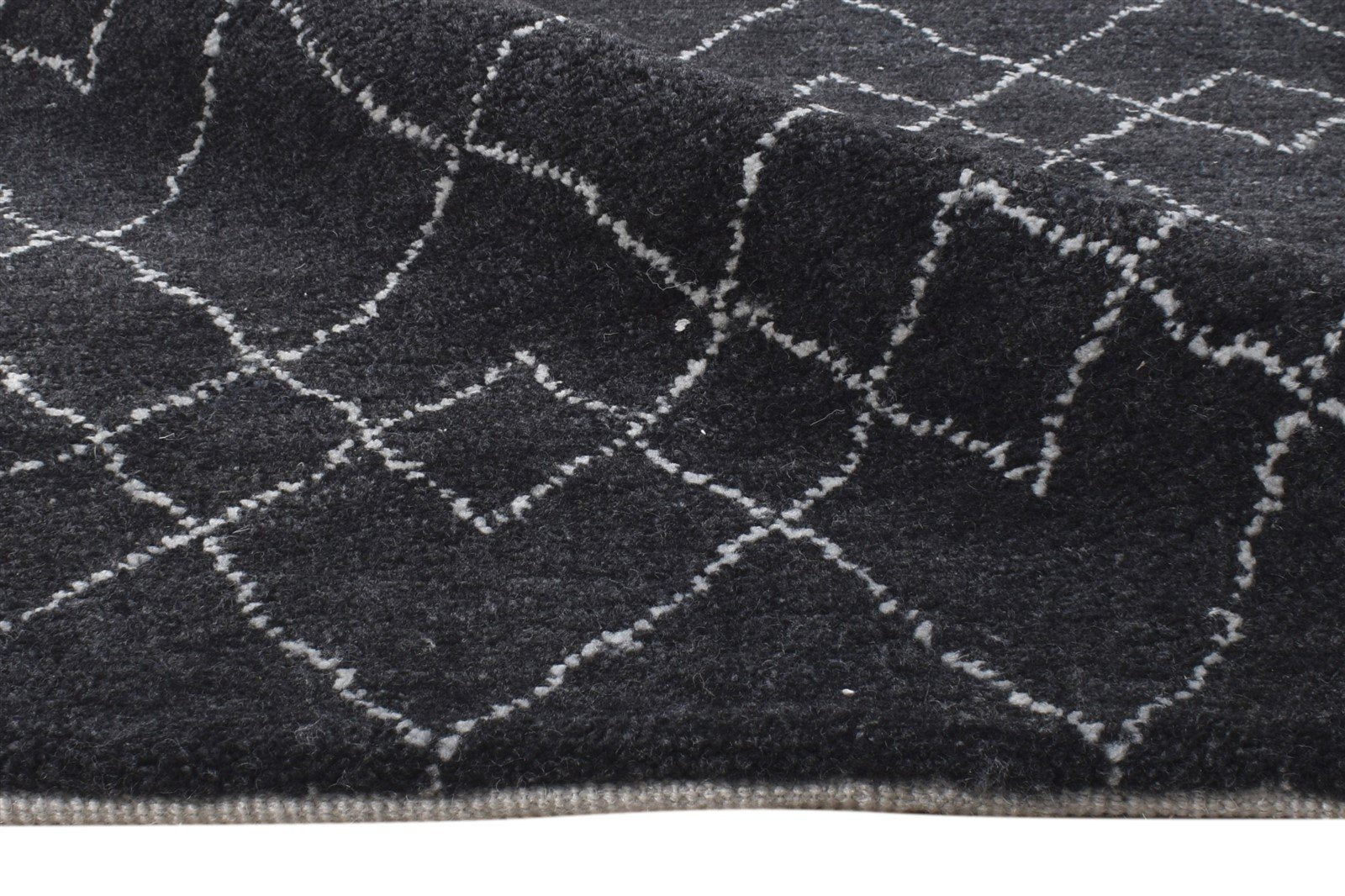 Hand Knotted Black Wool Rug 3' X 8' Shag Moroccan Abstract Small Runner 7864624251029