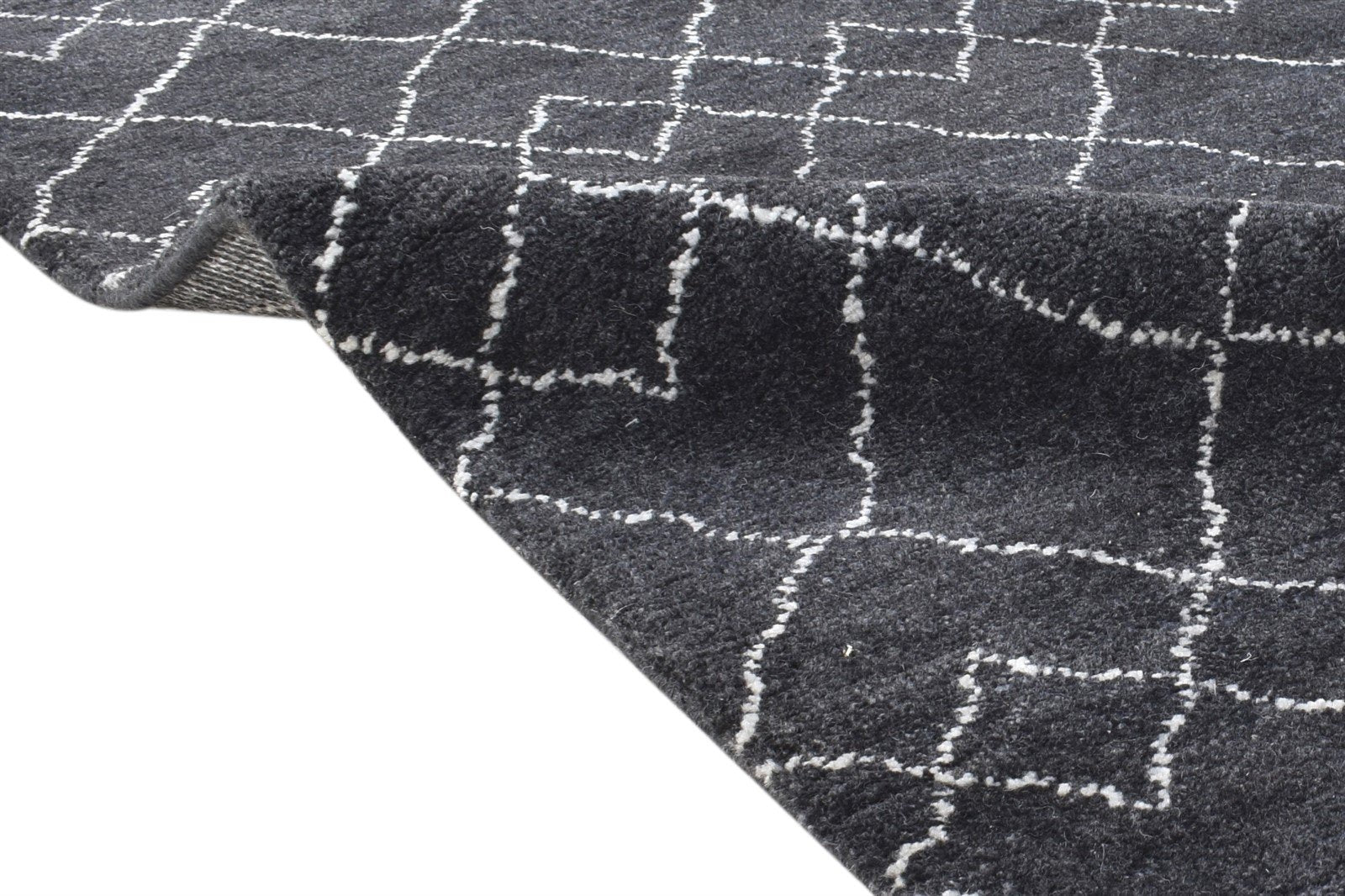 Hand Knotted Black Wool Rug 3' X 8' Shag Moroccan Abstract Small Runner 7864624251029