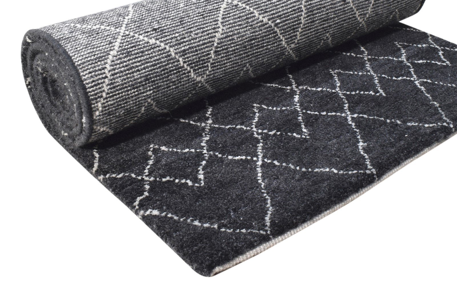 Hand Knotted Black Wool Rug 3' X 8' Shag Moroccan Abstract Small Runner 7864624251029