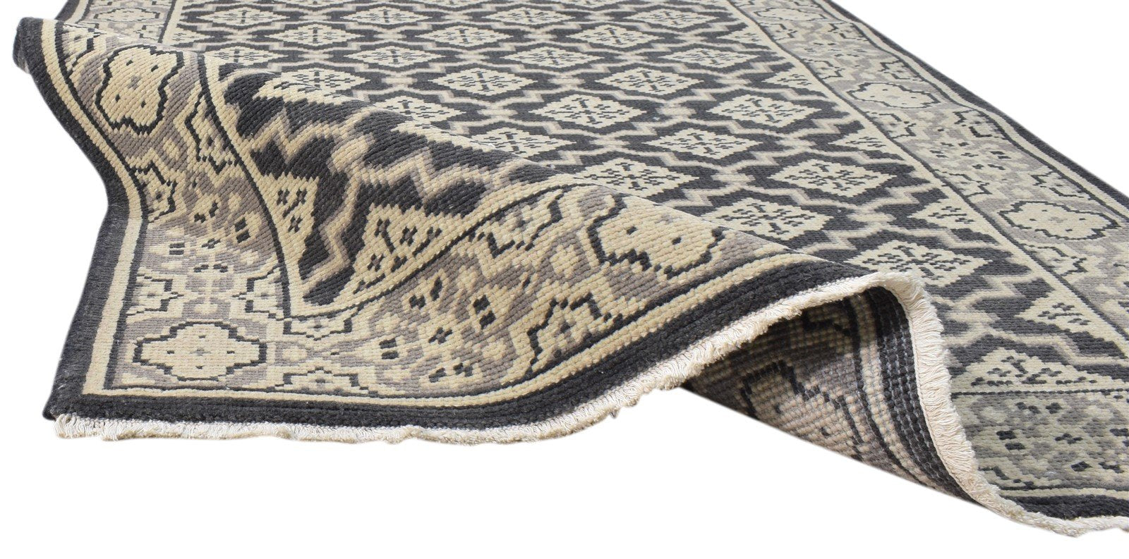 Hand Knotted Black Wool Rug 4' X 6' Persian Oriental Trellis Room Size Carpet 7860681212053