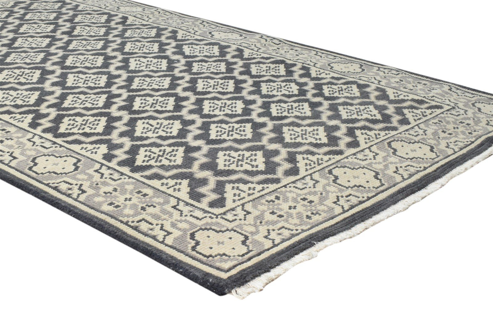 Hand Knotted Black Wool Rug 4' X 6' Persian Oriental Trellis Room Size Carpet 7860681212053