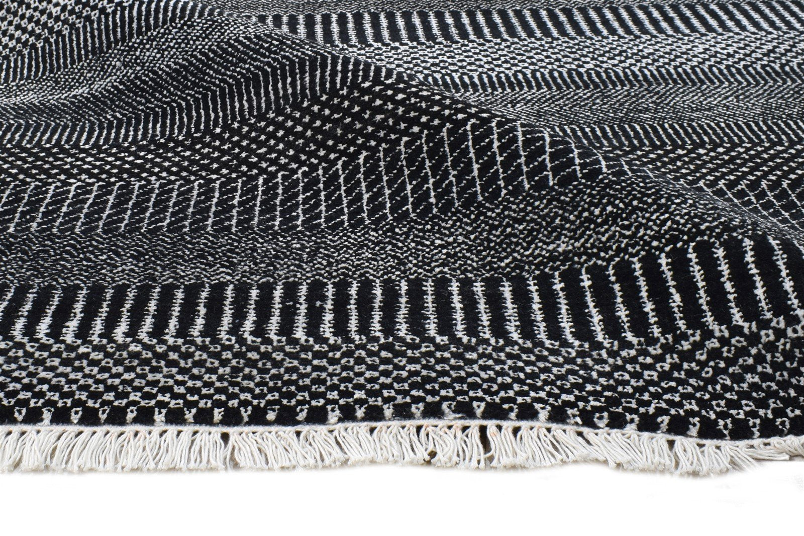Hand Knotted Black Wool Rug 6' X 9' Modern Agra Grass Trellis Large Carpet 7865149554837