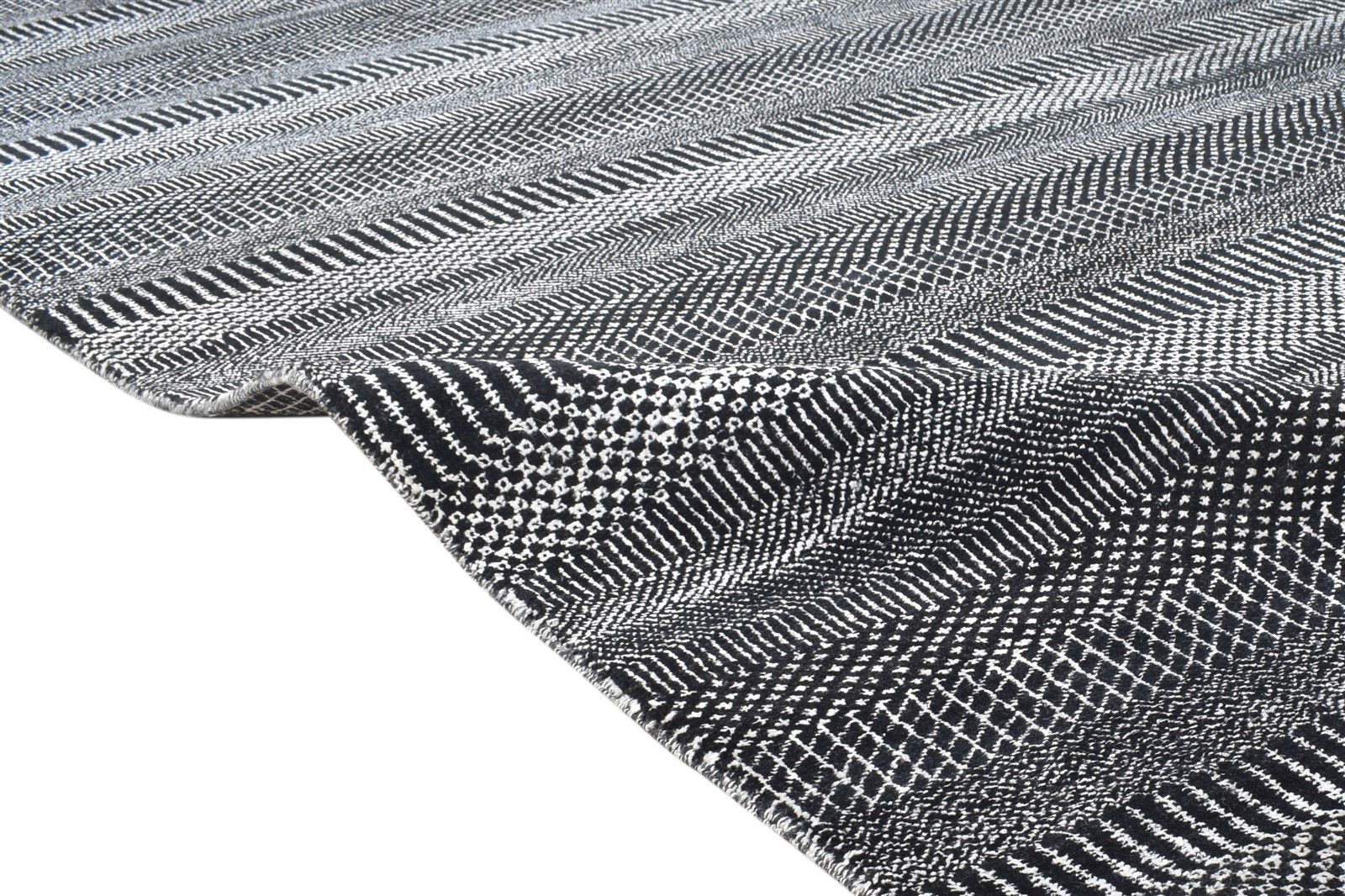 Hand Knotted Black Wool Rug 6' X 9' Modern Agra Grass Trellis Large Carpet 7865149554837