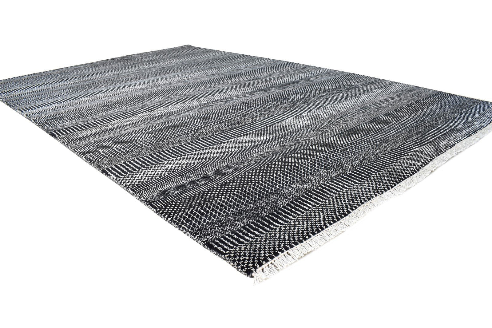 Hand Knotted Black Wool Rug 6' X 9' Modern Agra Grass Trellis Large Carpet 7865149554837