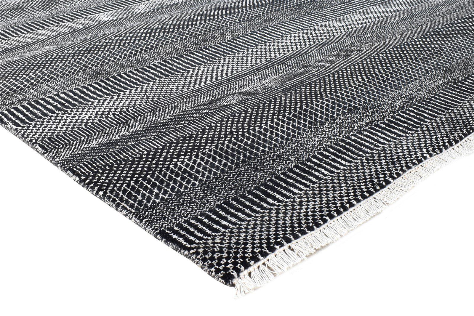 Hand Knotted Black Wool Rug 6' X 9' Modern Agra Grass Trellis Large Carpet 7865149554837