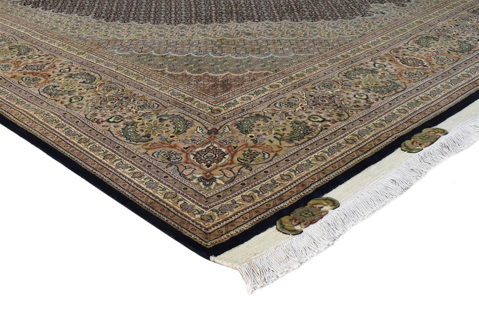 Hand Knotted Black Wool Rug 8' X 7' Persian Tabriz Medallion Large Carpet 7864650629269