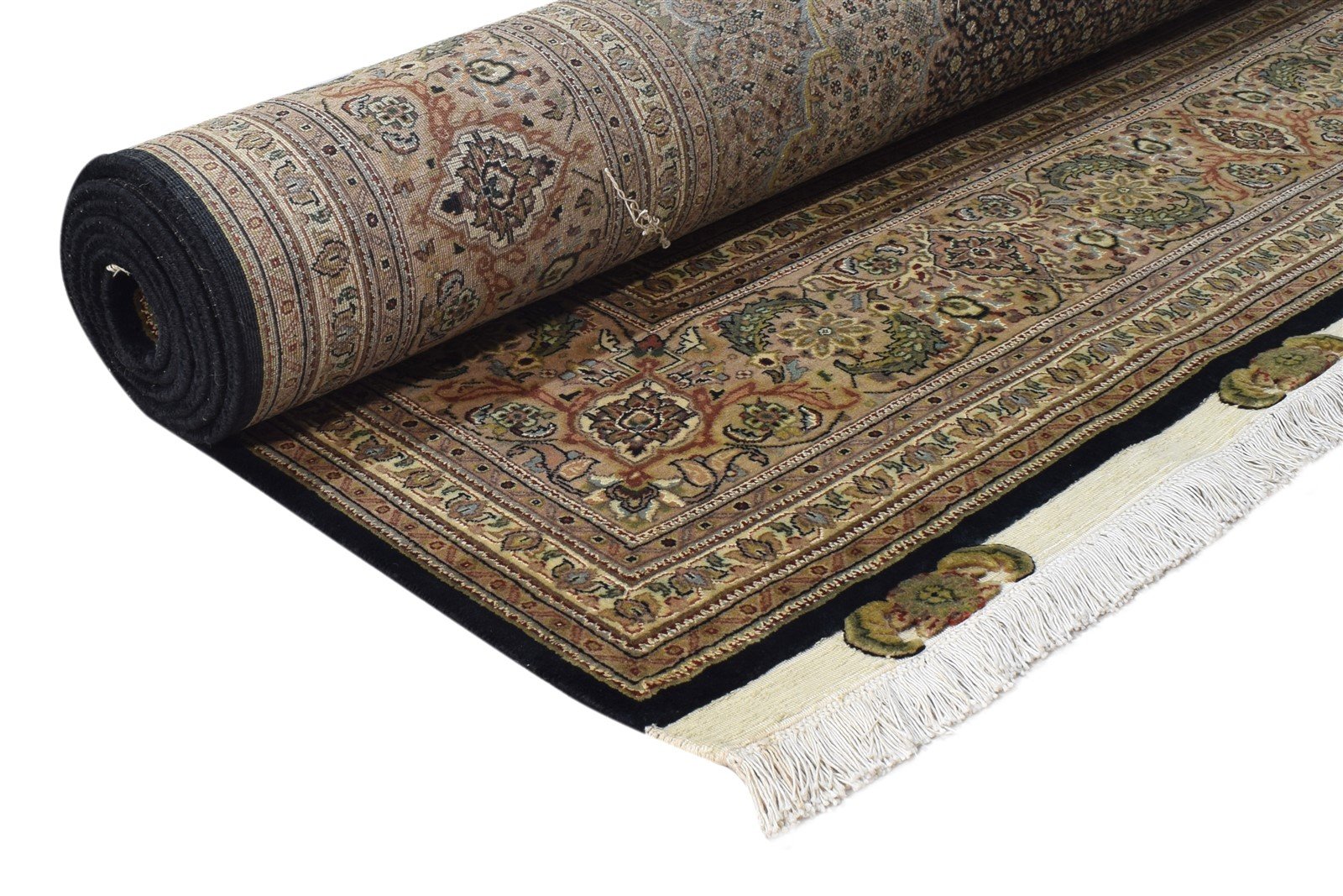 Hand Knotted Black Wool Rug 8' X 7' Persian Tabriz Medallion Large Carpet 7864650629269