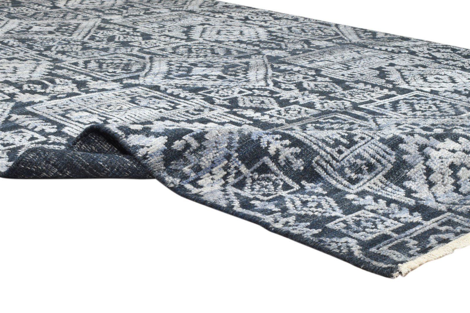 Hand Knotted Black Wool Silk Rug 6X9 Modern Scandinavian Trellis Room Size 7864081940629