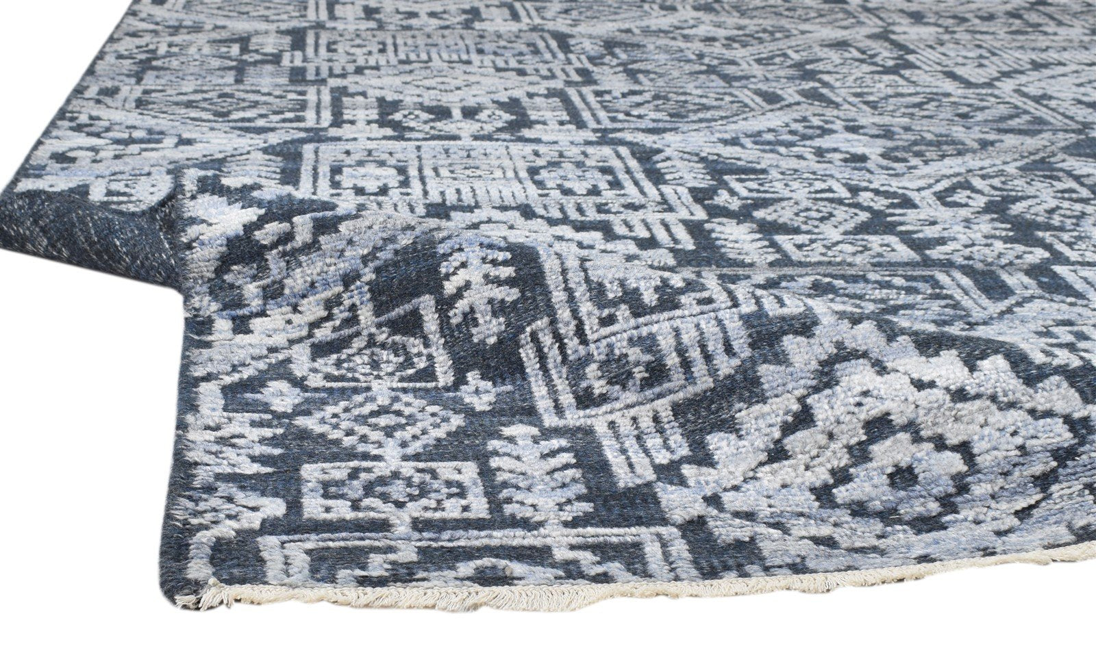 Hand Knotted Black Wool Silk Rug 6X9 Modern Scandinavian Trellis Room Size 7864081940629