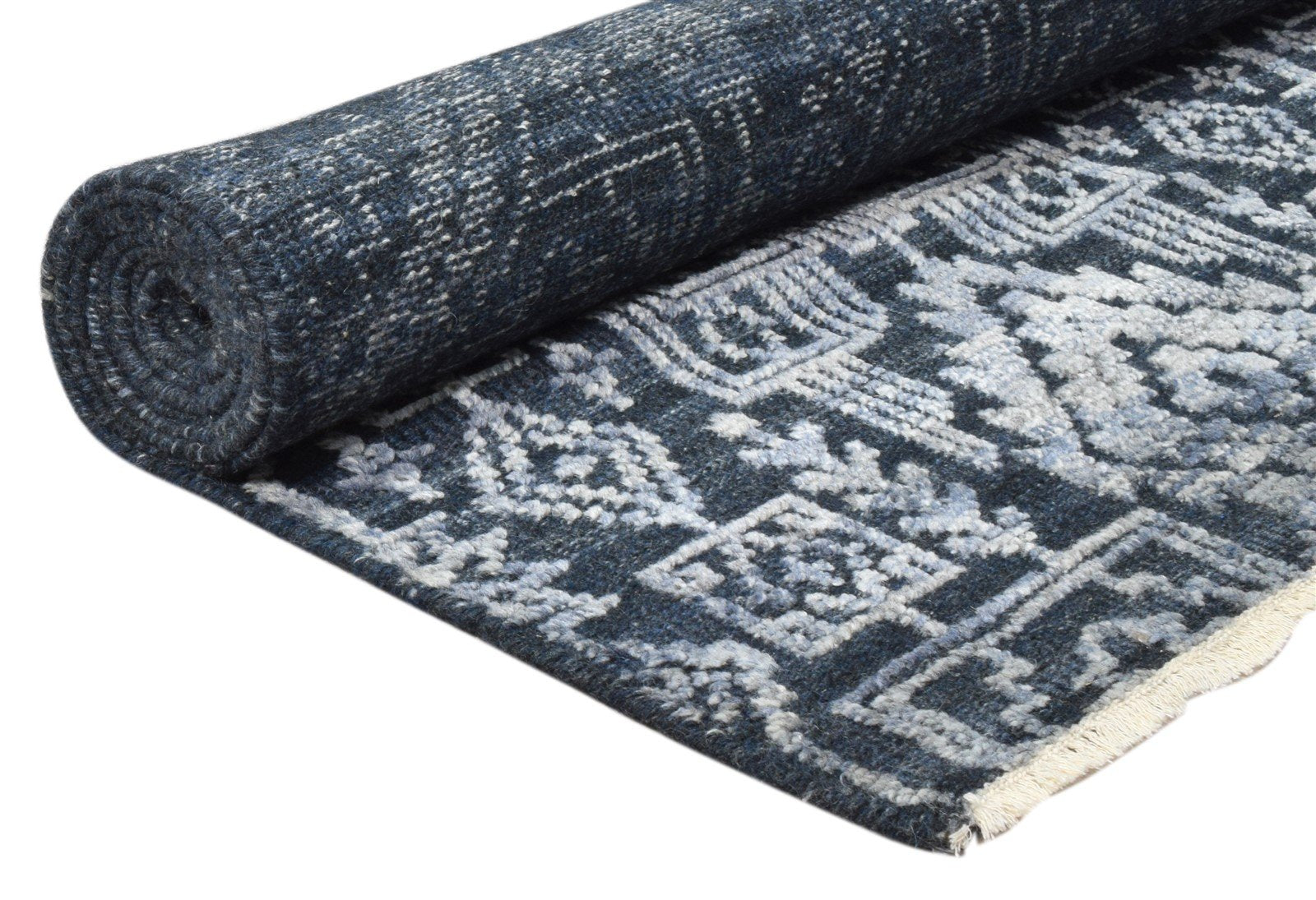 Hand Knotted Black Wool Silk Rug 6X9 Modern Scandinavian Trellis Room Size 7864081940629