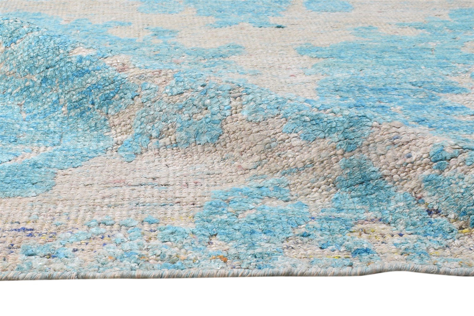 Hand Knotted Blue Silk Rug 4' X 6' Modern European Damask Room Size Carpet 7865142050965