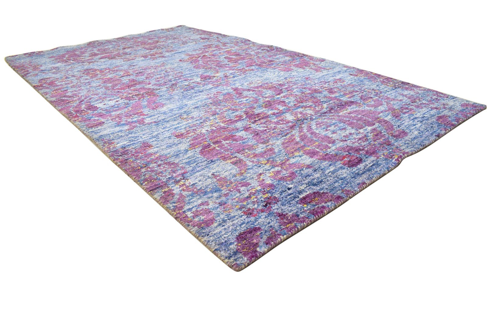 Karmen Hand Knotted Blue Silk Rug 5' X 8' Modern Bohemian Damask 7864098062485
