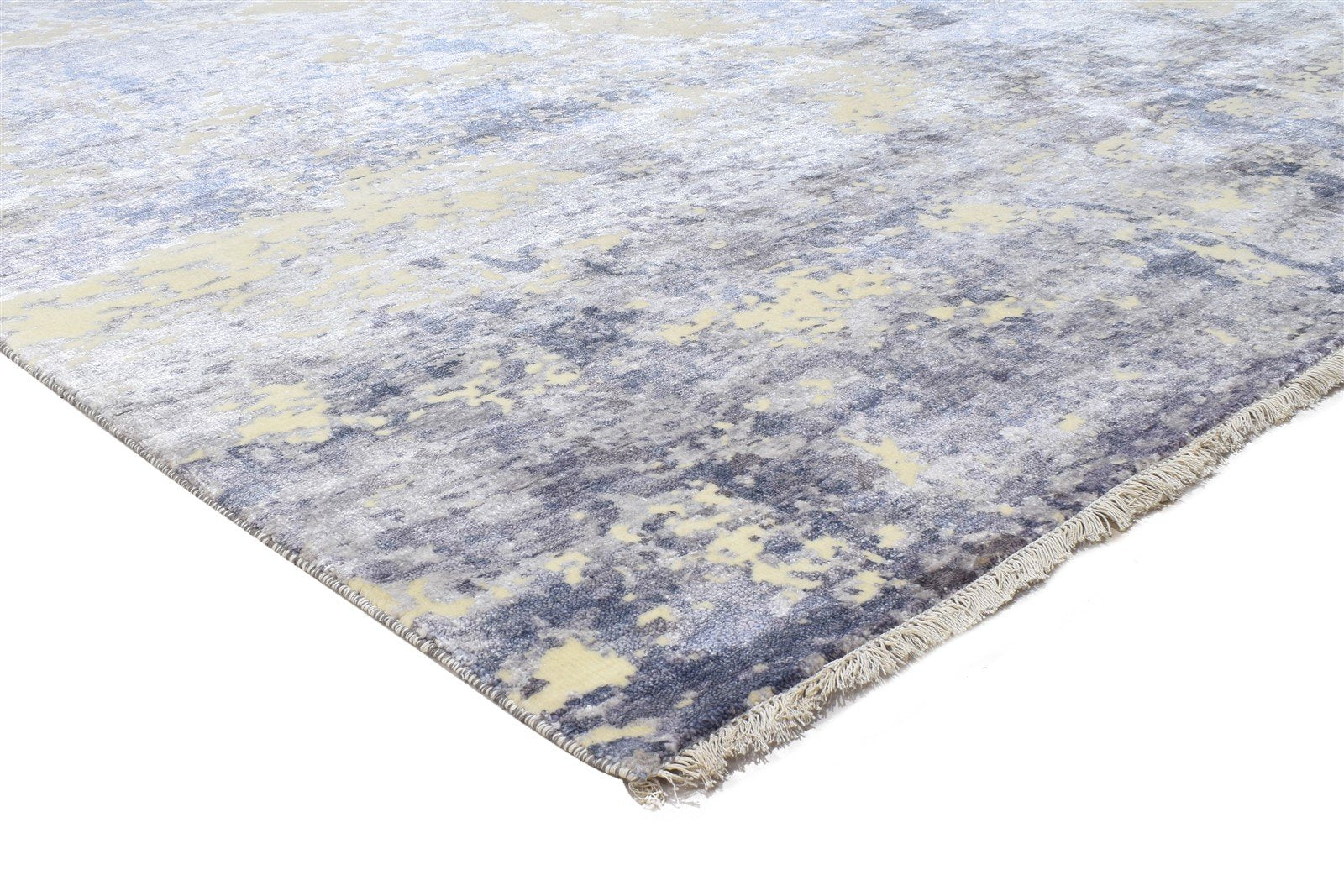 Hand Knotted Blue Silk Rug 8' X 10' Modern Indian Abstract Large Carpet 7864319672469