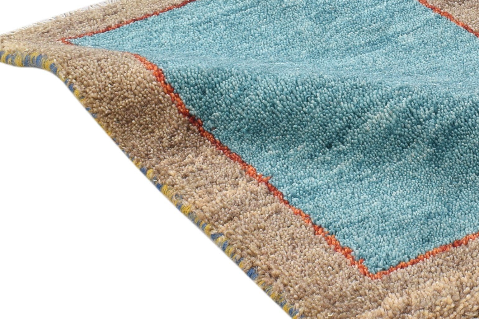 Hand Knotted Blue Wool Rug 1' X 2' Modern Scandinavian Bordered Small Carpet 7865099223189