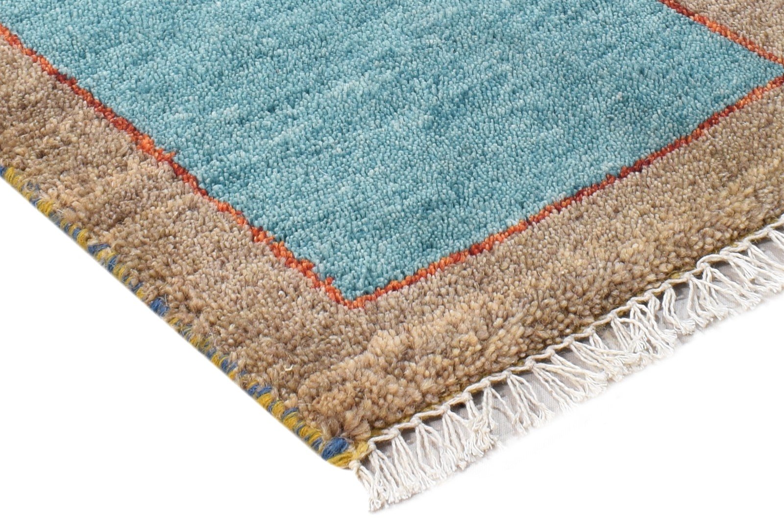 Hand Knotted Blue Wool Rug 1' X 2' Modern Scandinavian Bordered Small Carpet 7865099223189