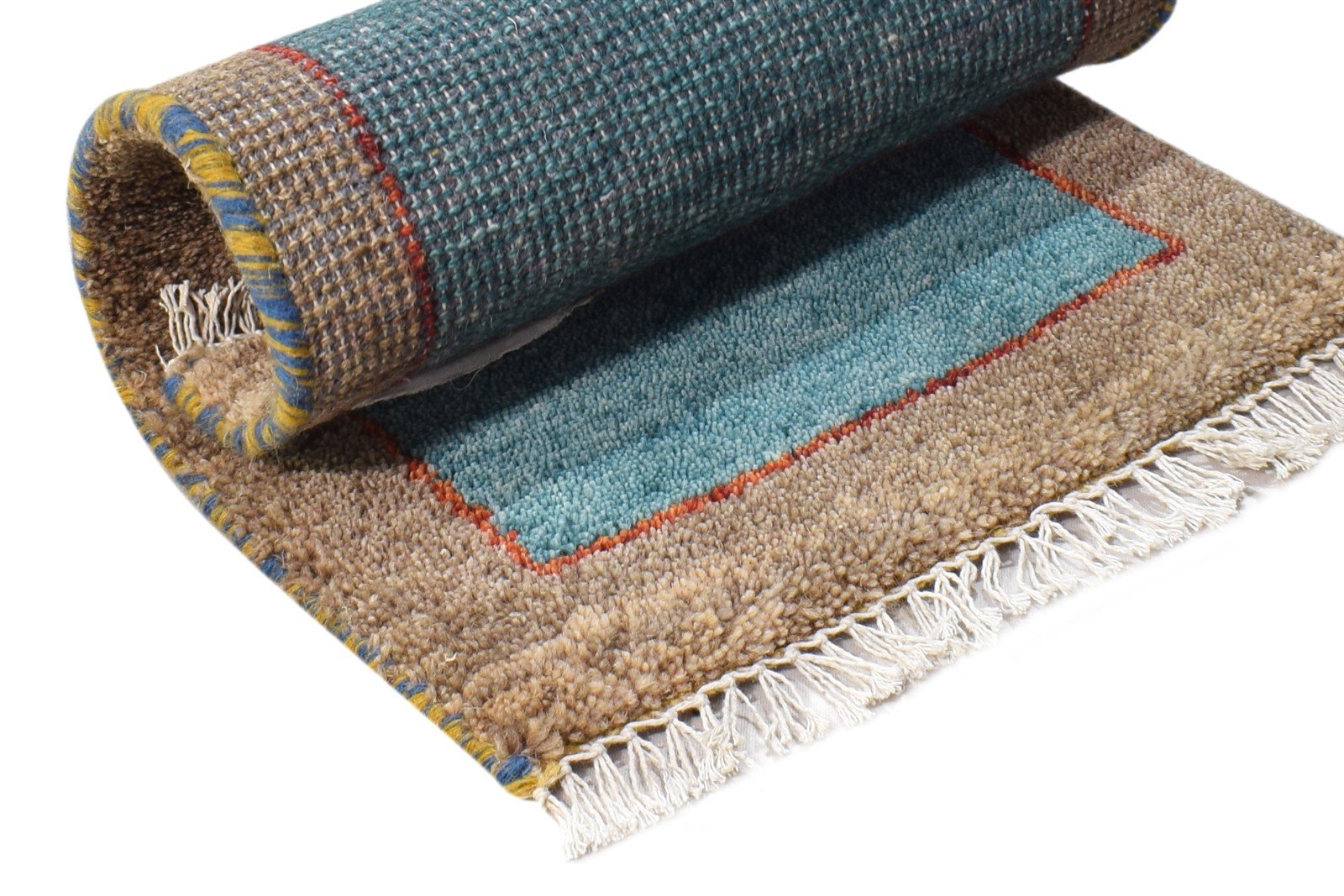 Hand Knotted Blue Wool Rug 1' X 2' Modern Scandinavian Bordered Small Carpet 7865099223189