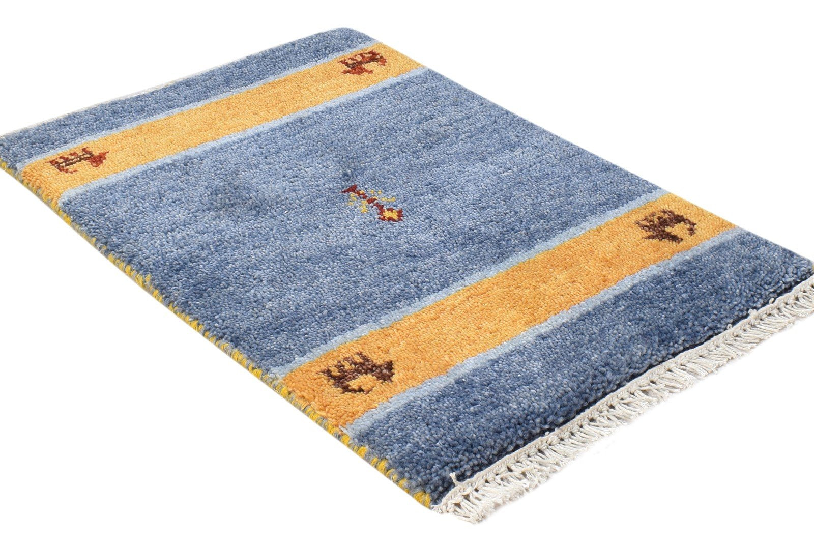 Hand Knotted Blue Wool Rug 1' X 2' Southwestern American Tribal Small Carpet 7865083953301