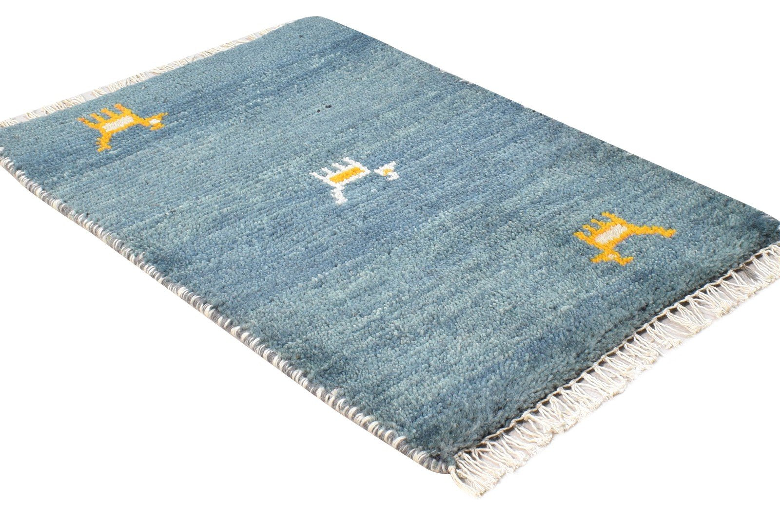 Hand Knotted Blue Wool Rug 1' X 2' Southwestern American Tribal Small Carpet 7865087033493