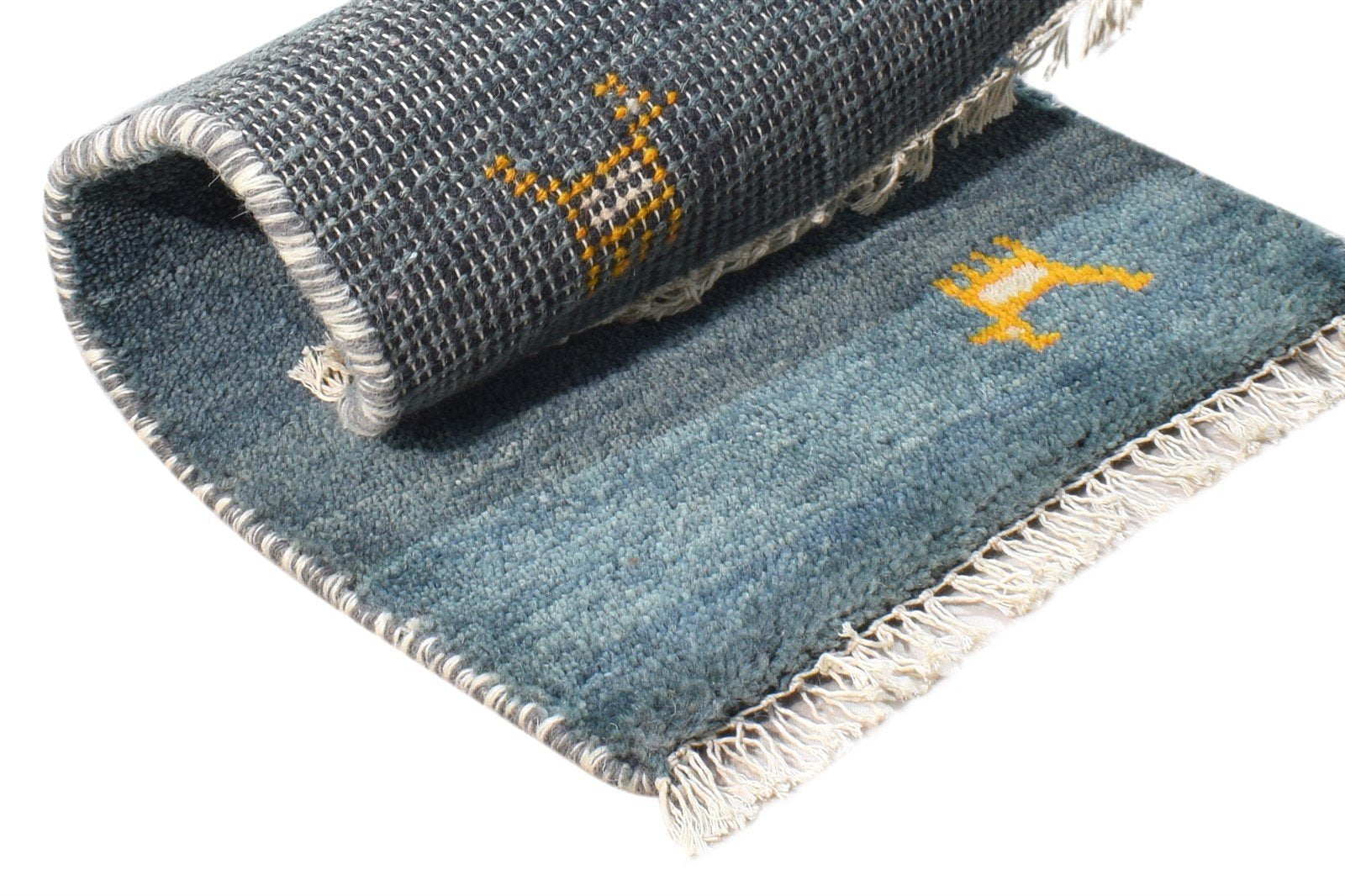 Hand Knotted Blue Wool Rug 1' X 2' Southwestern American Tribal Small Carpet 7865087033493