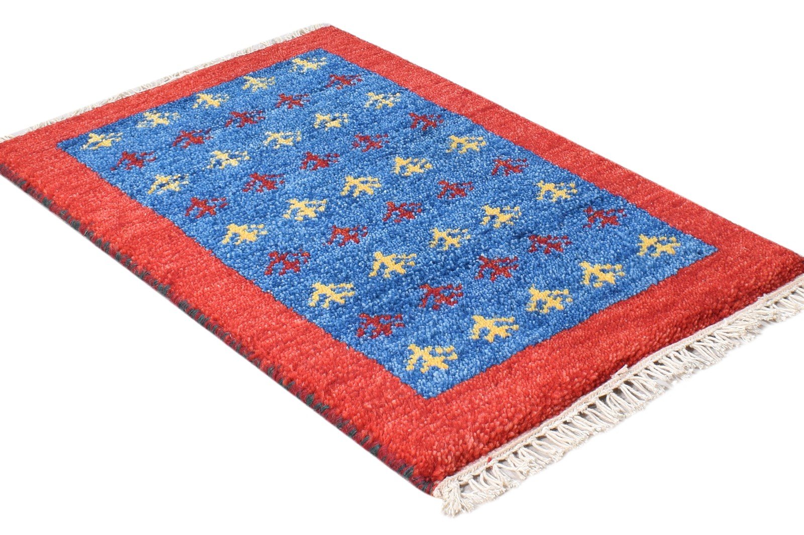 Hand Knotted Blue Wool Rug 1' X 2' Southwestern American Tribal Small Carpet 7865088311445