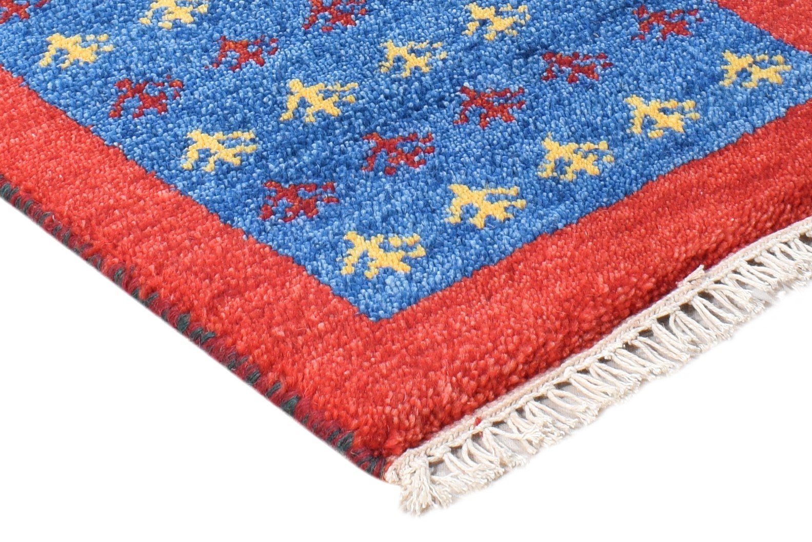 Hand Knotted Blue Wool Rug 1' X 2' Southwestern American Tribal Small Carpet 7865088311445