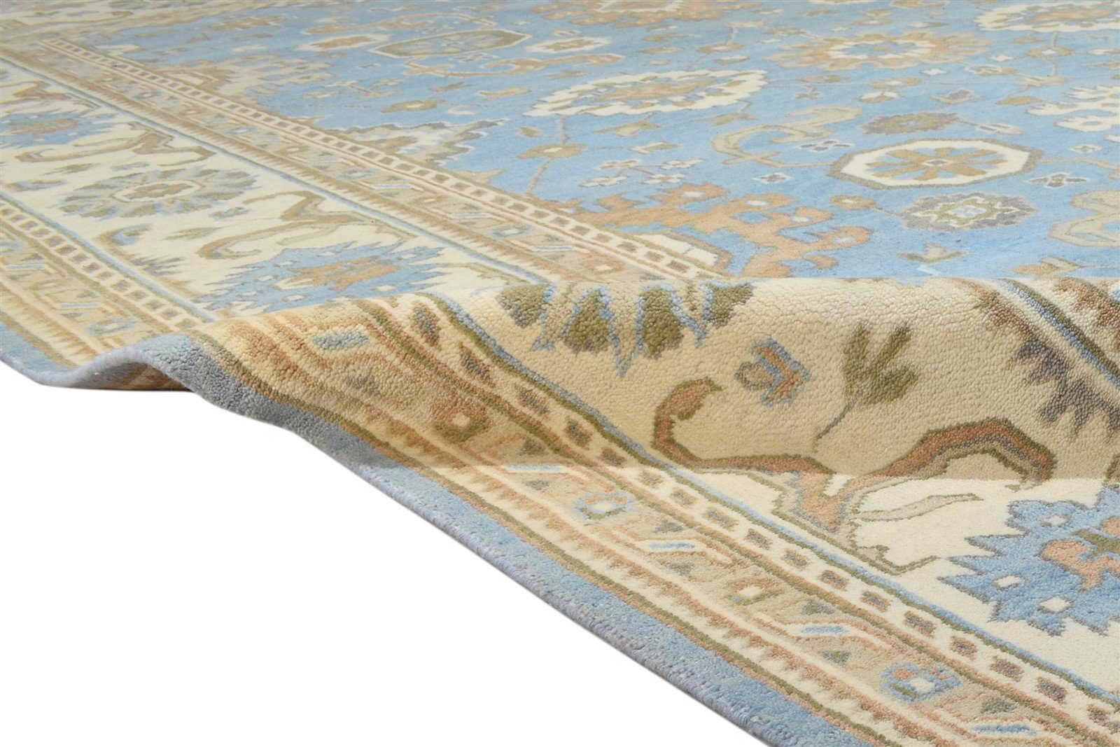 Shirley Hand Knotted Blue Wool Rug 10' X 14' Persian Oushak Oriental 7864221630613