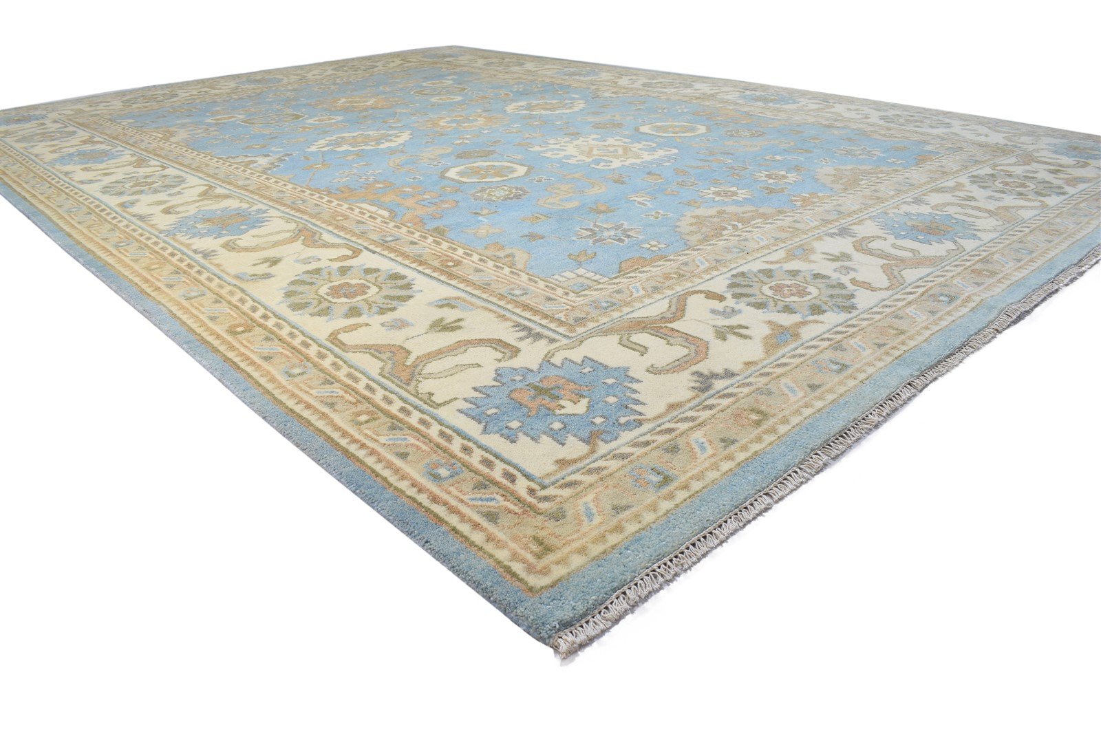 Hand Knotted Blue Wool Rug 10' X 14' Persian Oushak Oriental Extra Large Carpet 7864221630613