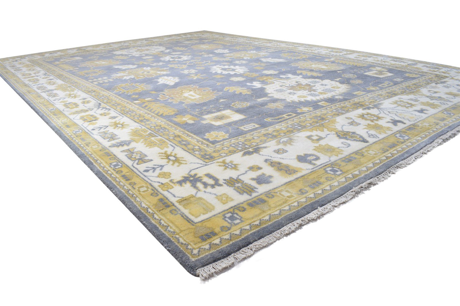 Hand Knotted Blue Wool Rug 10' X 14' Persien Oushak Oriental Extra Large Carpet 7864327438485