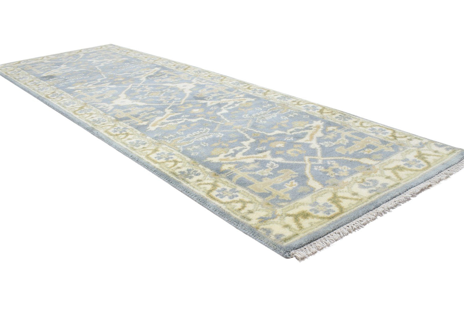Hand Knotted Blue Wool Rug 2'6 X 8' Persian Oushak Oriental Small Runner 7864491409557