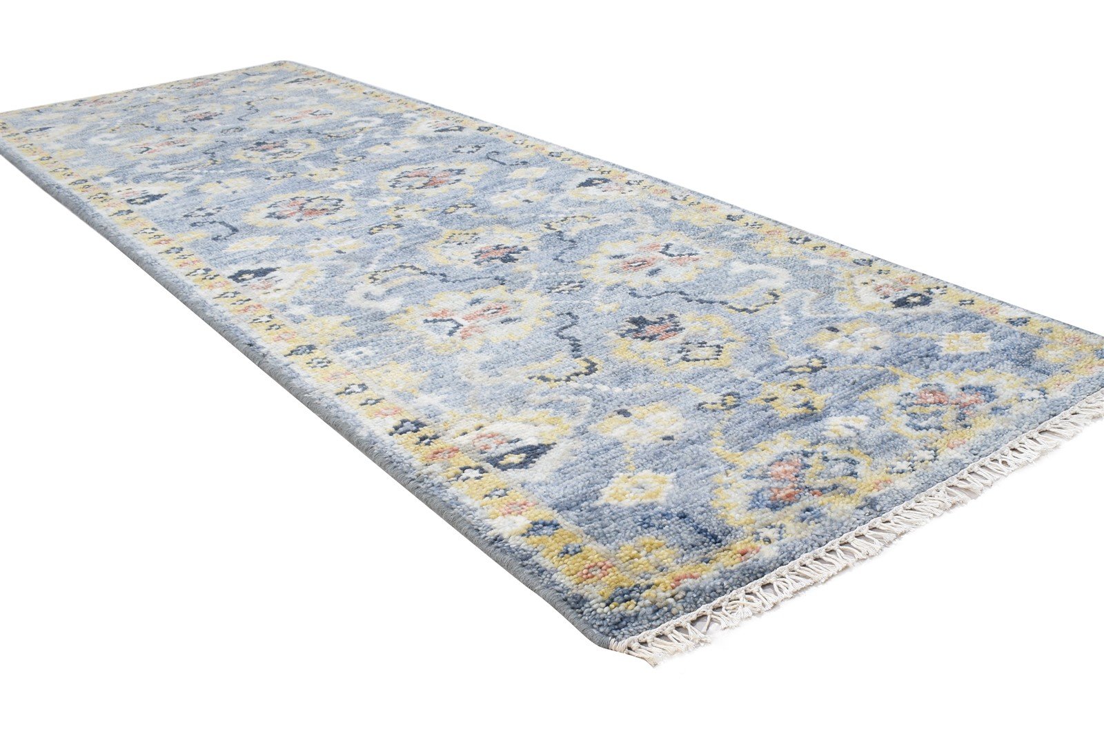 Hand Knotted Blue Wool Rug 3' X 8' Persian Oushak Oriental Small Runner 7865018024085