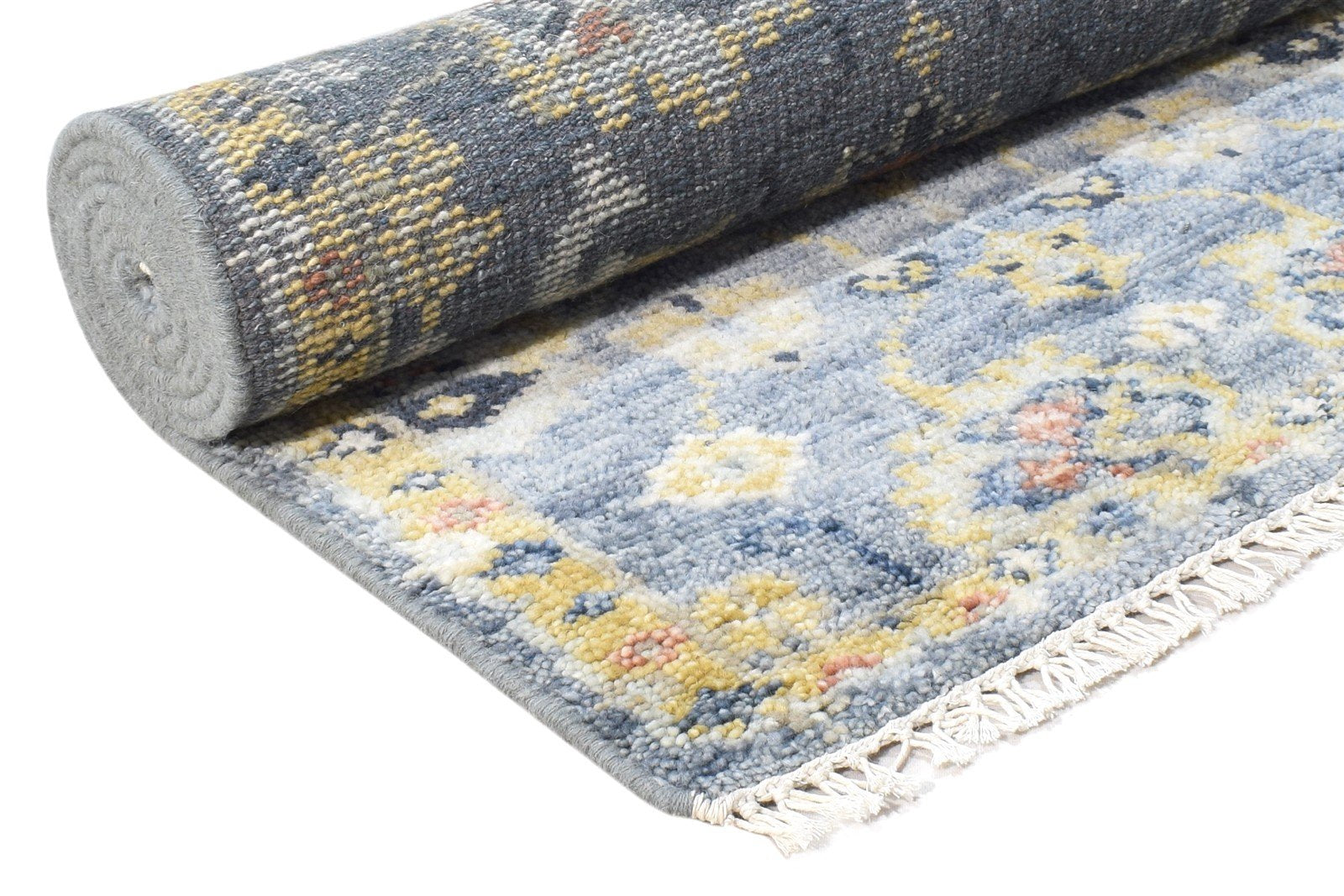 Hand Knotted Blue Wool Rug 3' X 8' Persian Oushak Oriental Small Runner 7865018024085