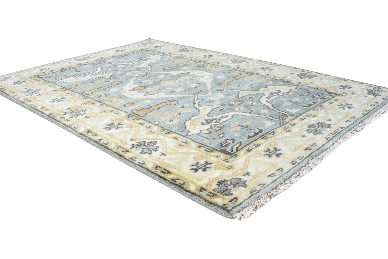 Hand Knotted Blue Wool Rug 4' X 6' Persian Oushak Oriental Room Size Carpet 7865145131157