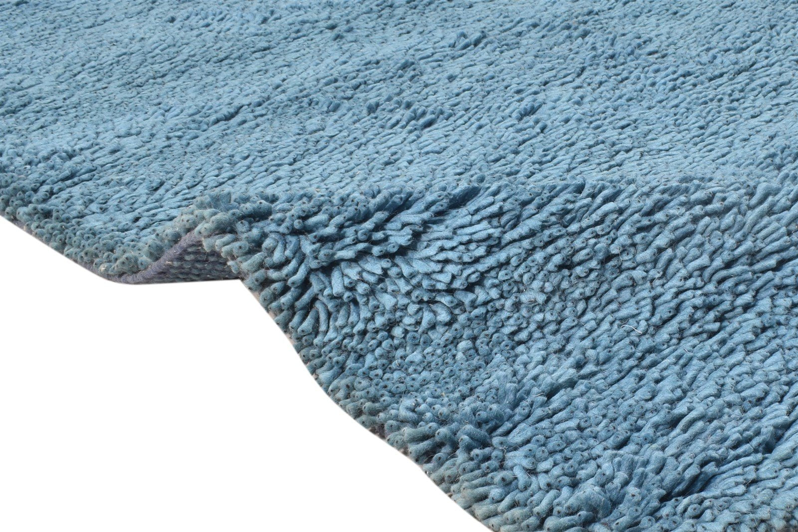 Hand Knotted Blue Wool Rug 5' X 8' Shag Scandinavian Solid Room Size Carpet 7865243959445