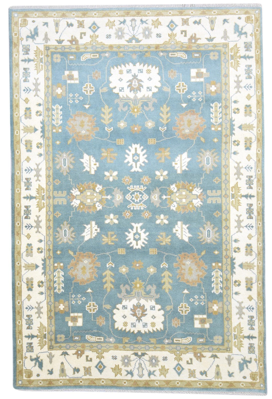Hand Knotted Blue Wool Rug 6' X 9' Persien Oushak Oriental Room Size Carpet 7864324128917