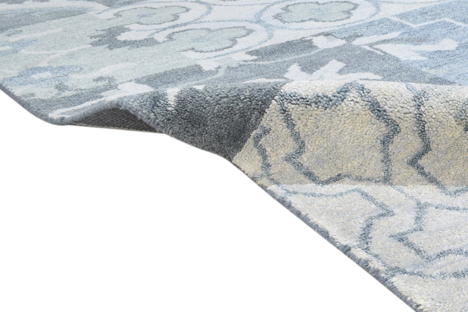 Hand Knotted Blue Wool Rug 8' X 7' Persian Mughal Oriental Large Carpet 7864495112341