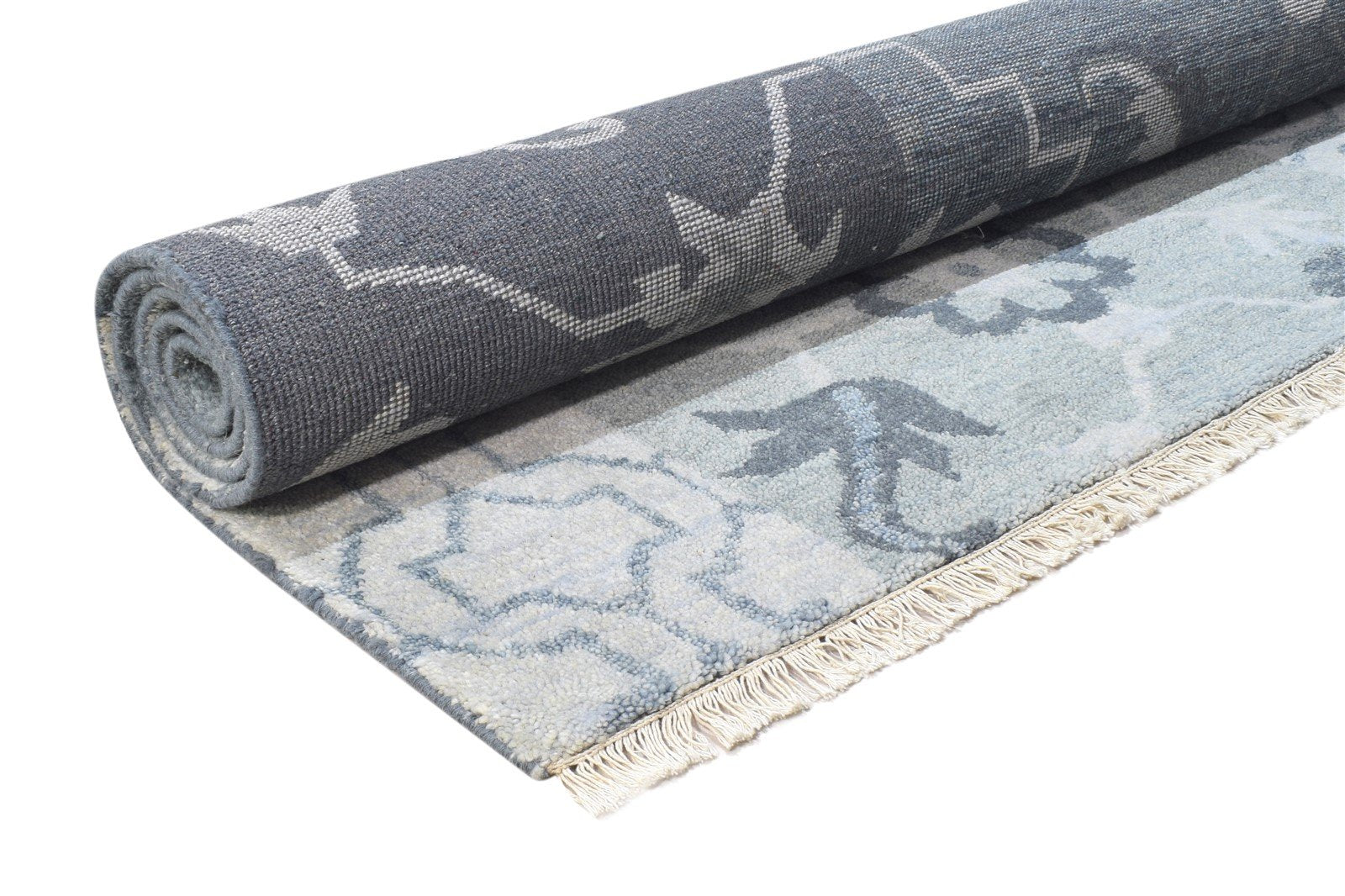 Hand Knotted Blue Wool Rug 8' X 7' Persian Mughal Oriental Large Carpet 7864495112341